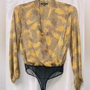 Women’s Satin Bodysuit. Taupe/combo. Medium. Never worn